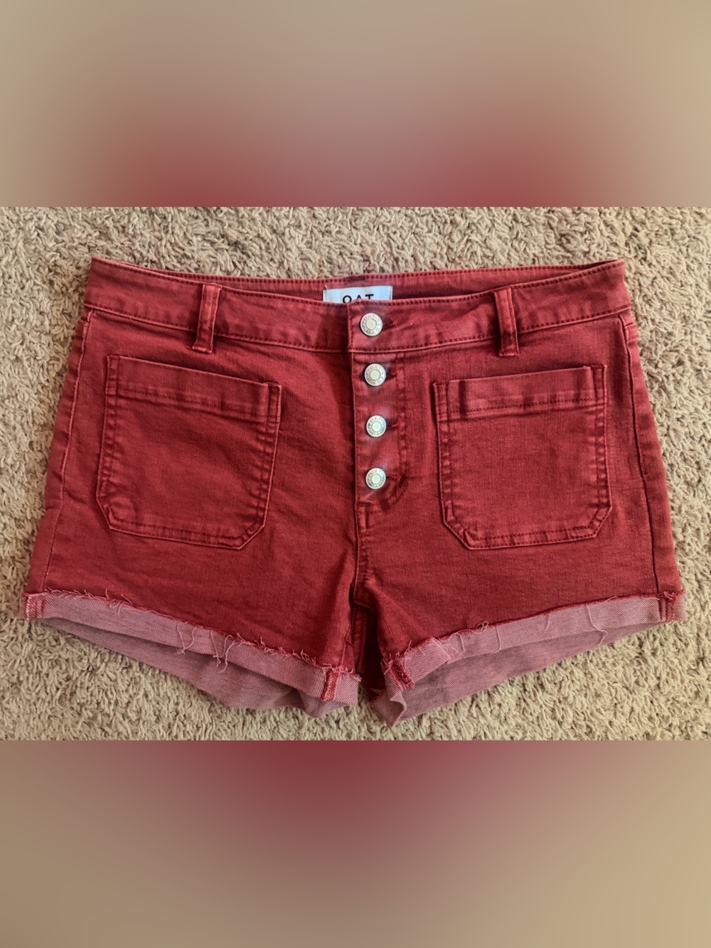 Oat New York Red Denim Button-Fly Women's Shorts